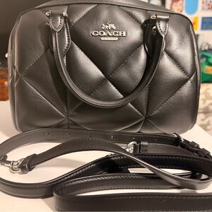 Coach Rowan Black Leather Satchel Crossbody Bag With Puffy Diamond Quilting